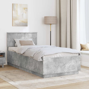 Sängram med huvudgavel Betonggrå 100 x 200 cm Konstruerat trä
