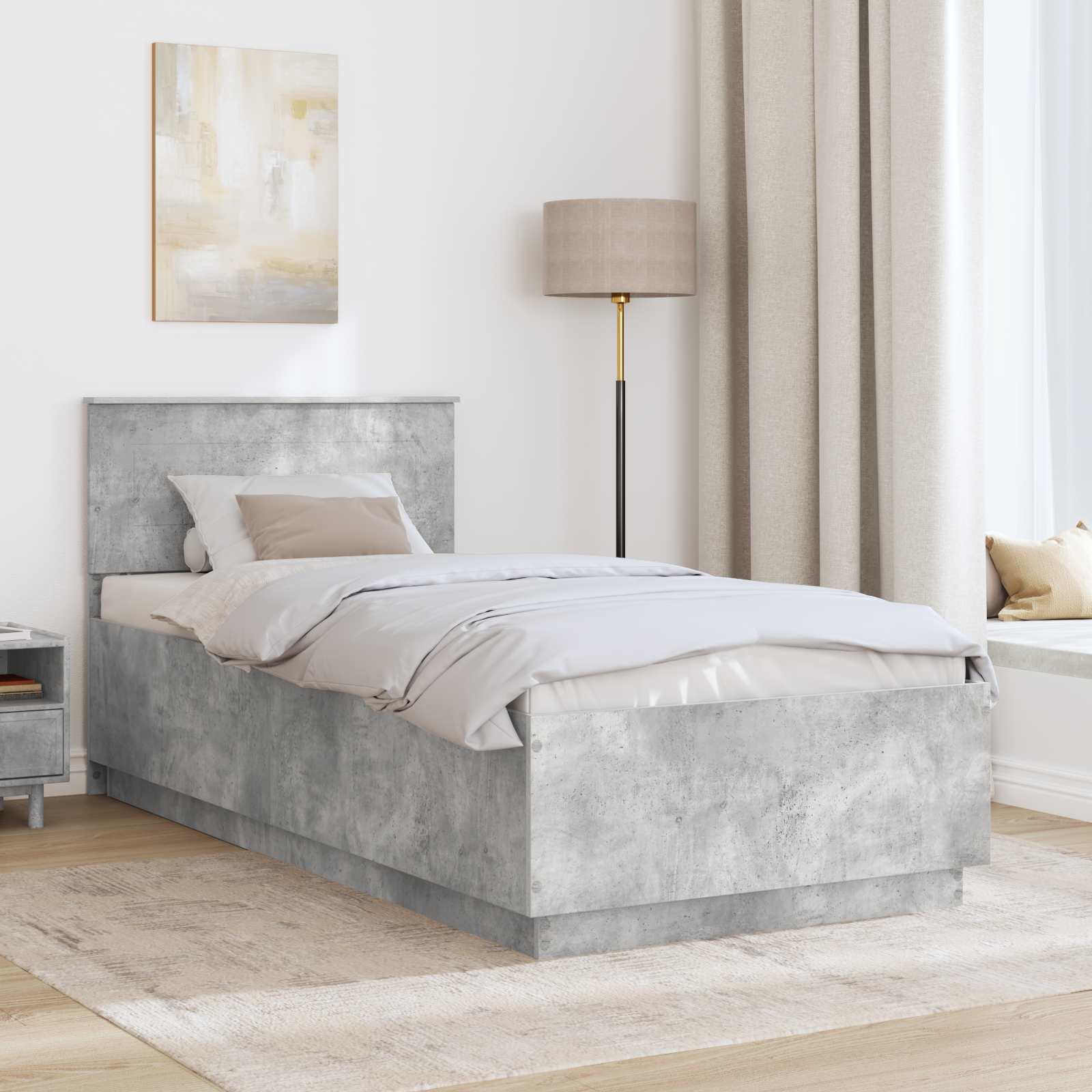 Sängram med huvudgavel Betonggrå 90 x 190 cm Konstruerat trä