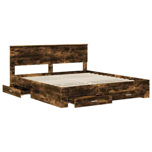 Sängram med huvudgavel Rökt ek 200 x 200 cm Konstruerat trä