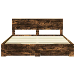 Sängram med huvudgavel Rökt ek 200 x 200 cm Konstruerat trä