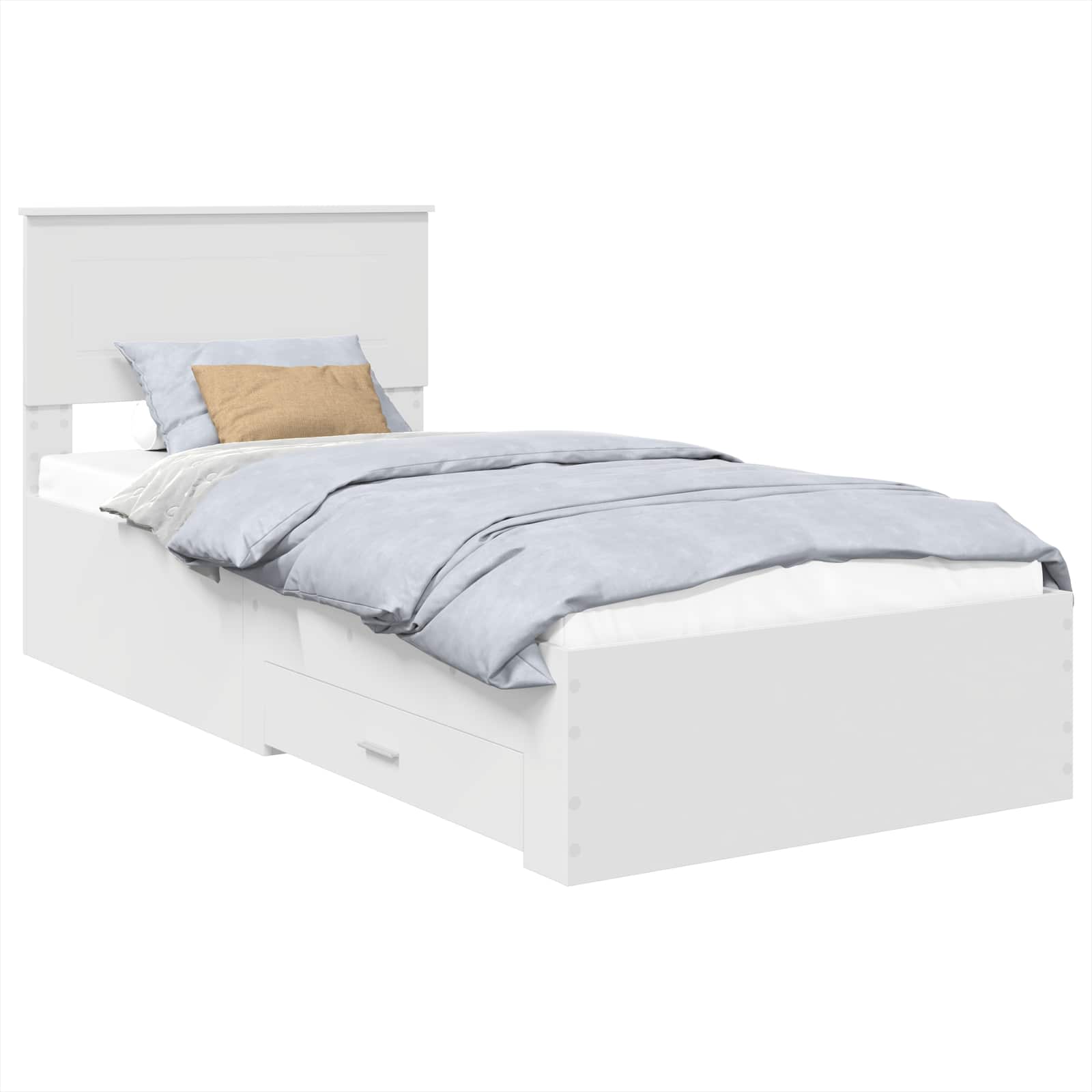 Sängram med huvudgavel med låda Vit 90 x 190 cm Konstruerat trä