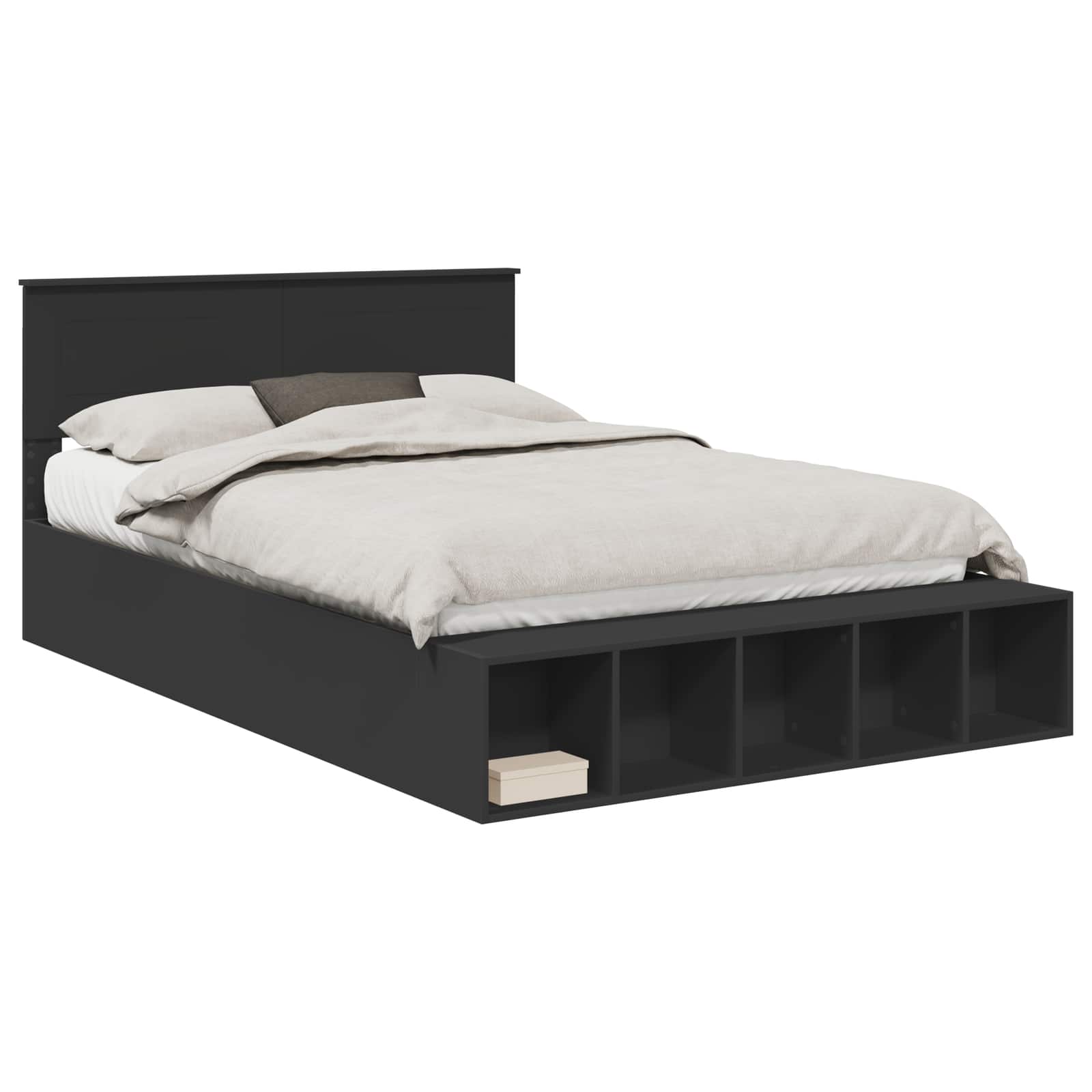 Sängram med hylla Svart 150 x 200 cm Konstruerat trä