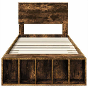 Sängram med hylla Rökt ek 75 x 190 cm Konstruerat trä