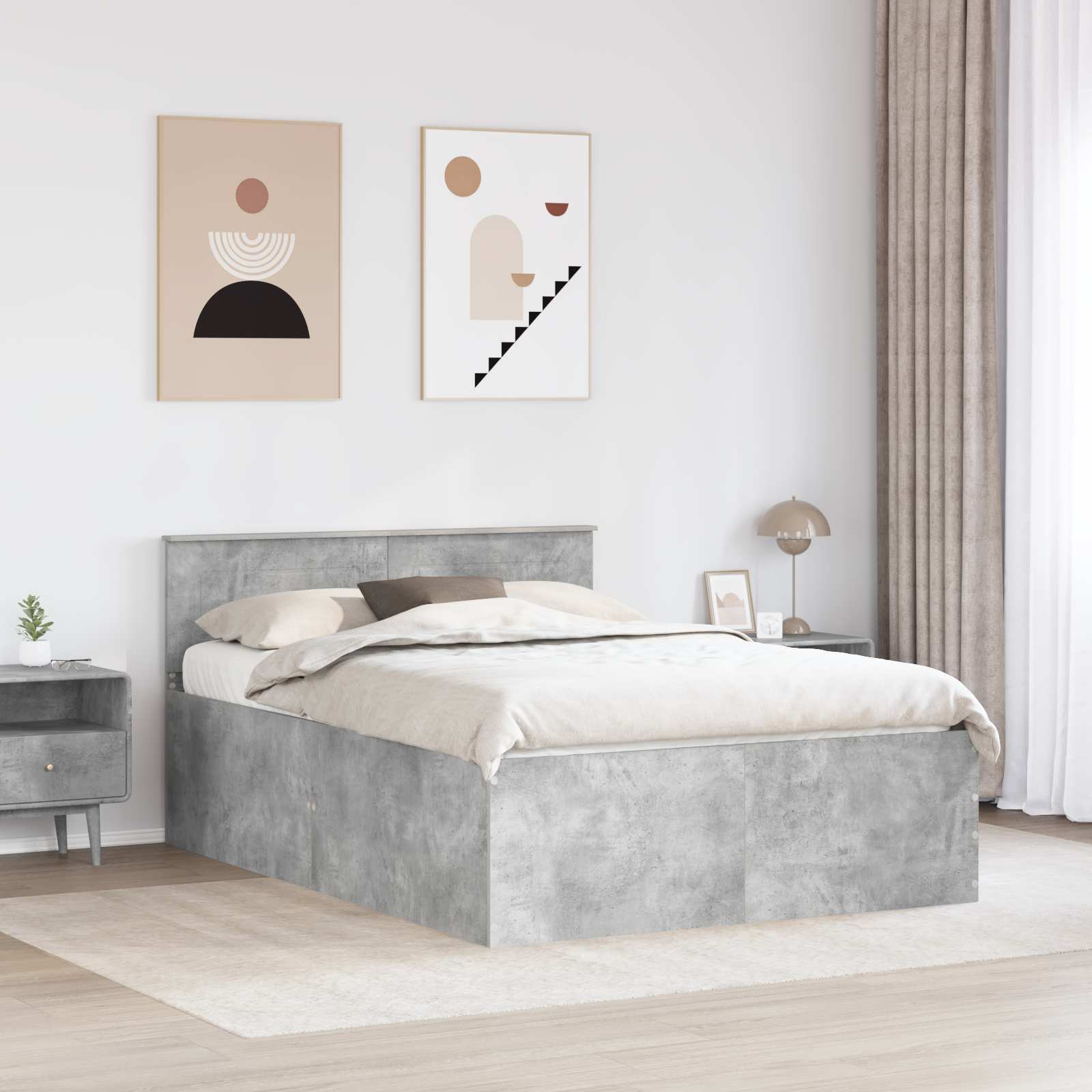 Sängram med huvudgavel Betonggrå 150 x 200 cm Konstruerat trä