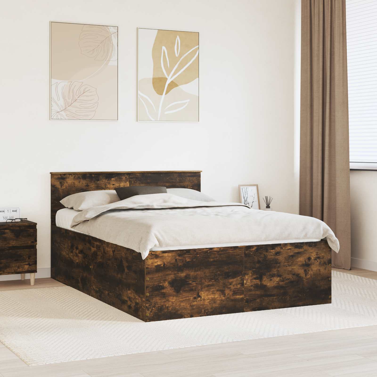 Sängram med huvudgavel Rökt ek 140 x 190 cm Konstruerat trä