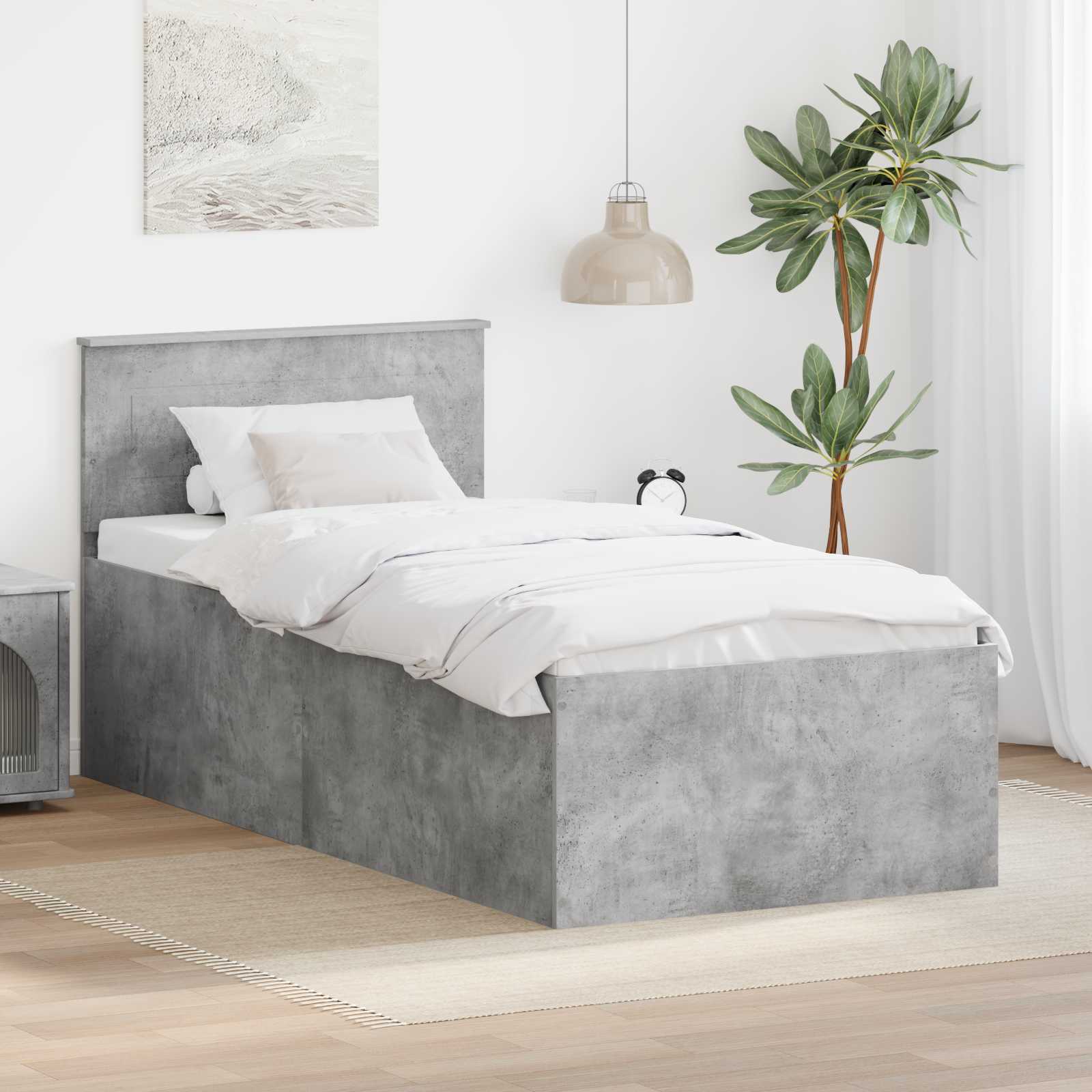 Sängram med huvudgavel Betonggrå 90 x 190 cm Konstruerat trä