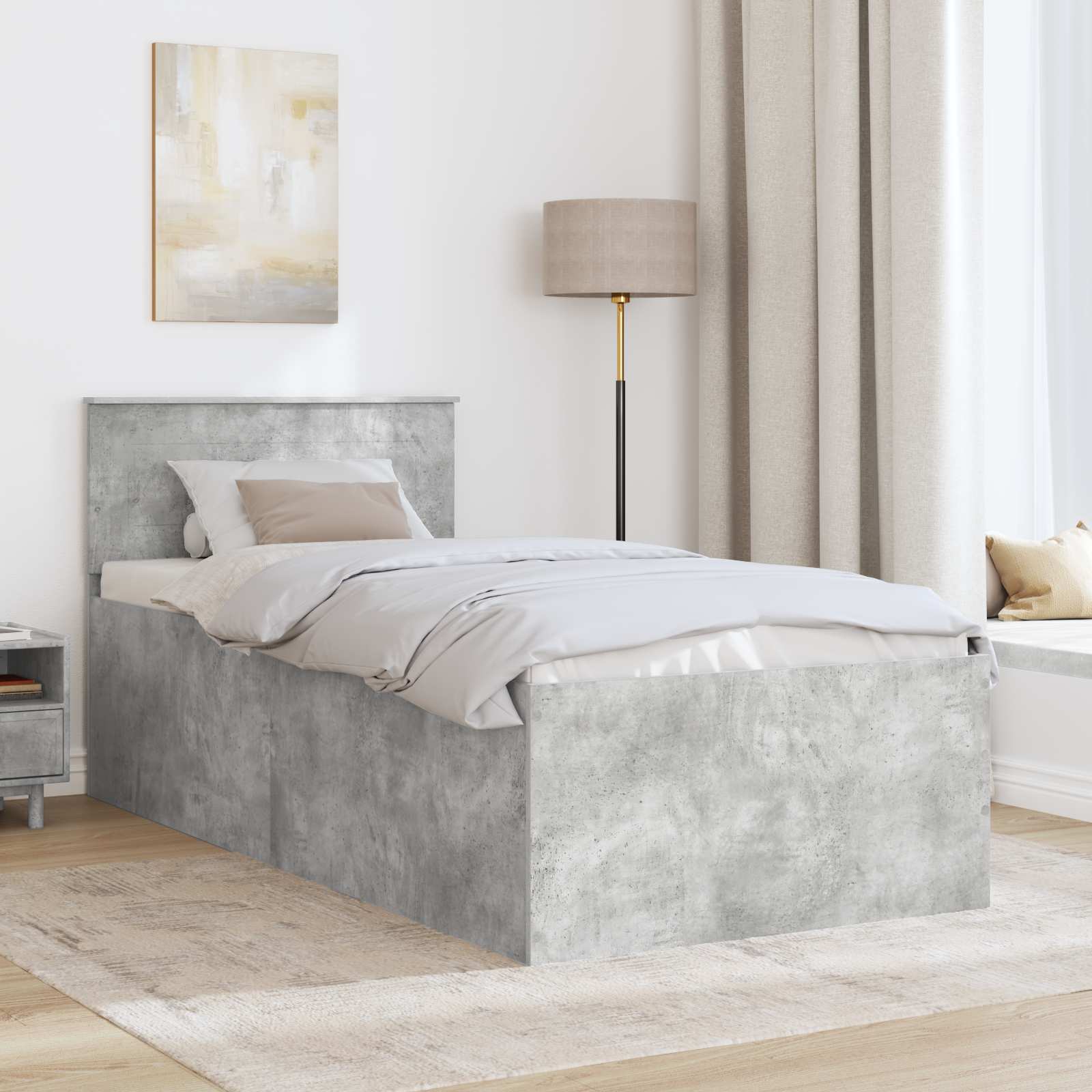 Sängram med huvudgavel Betonggrå 90 x 190 cm Konstruerat trä