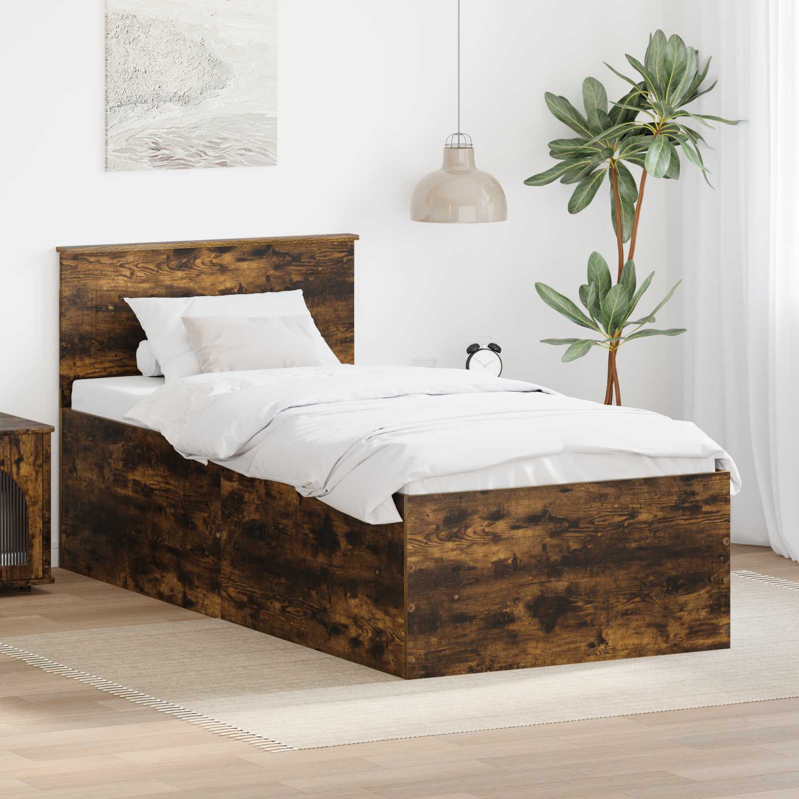 Sängram med huvudgavel Rökt ek 75 x 190 cm Konstruerat trä