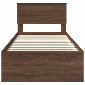 Sängram med huvudgavel Brun Ek 120 x 200 cm Konstruerat trä