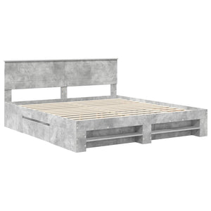Sängram med huvudgavel Betonggrå 200 x 200 cm Konstruerat trä
