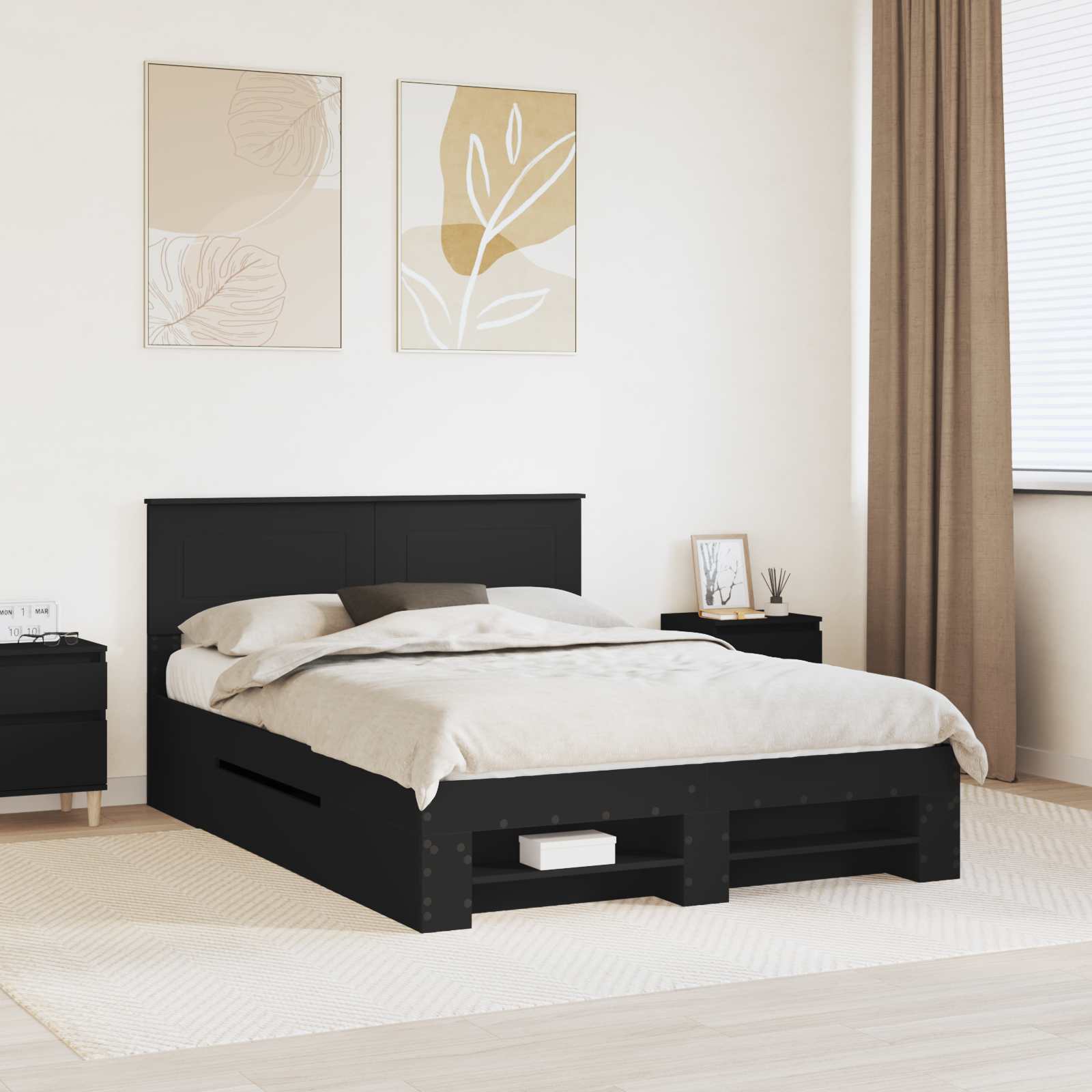 Sängram med huvudgavel Svart 150 x 200 cm Konstruerat trä