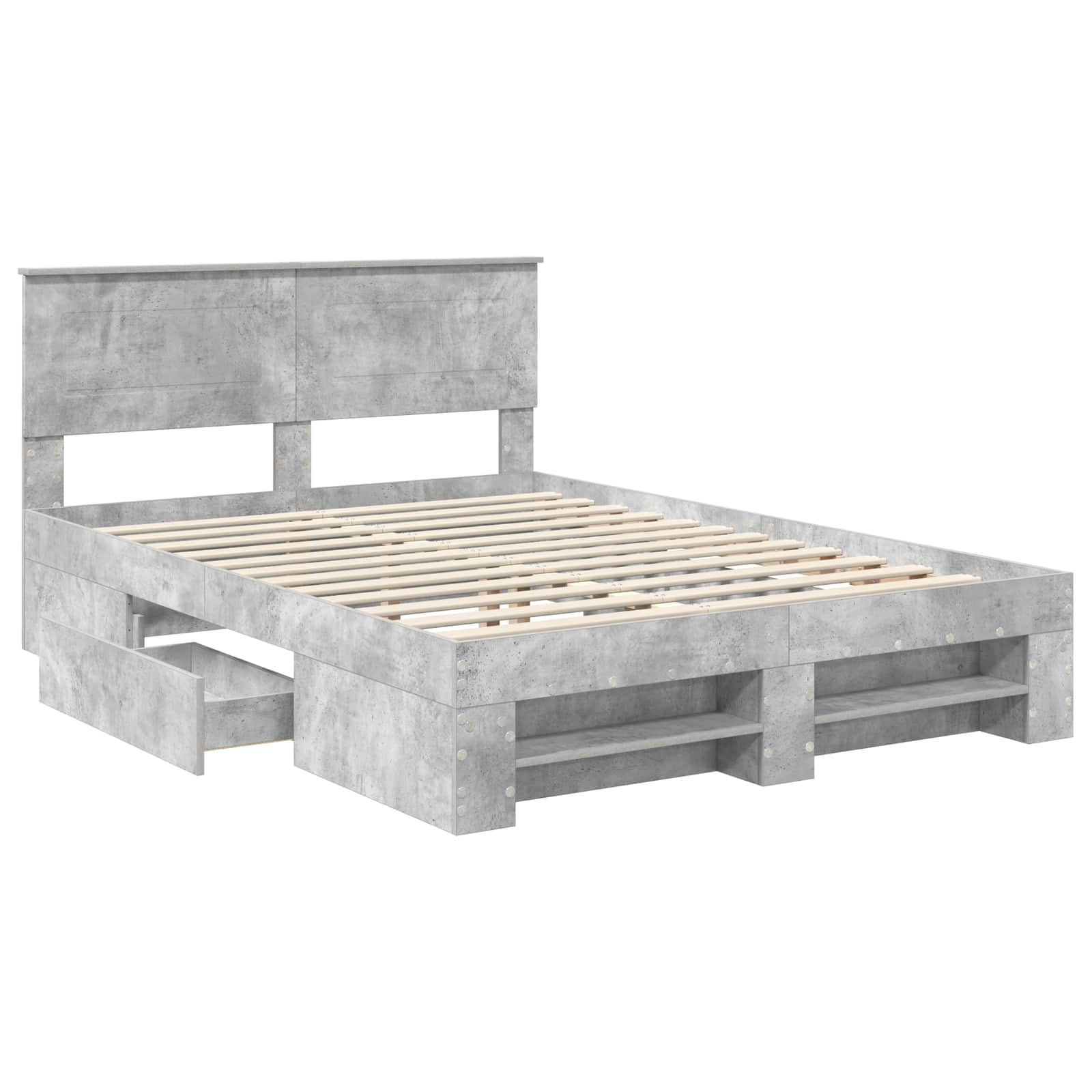 Sängram med huvudgavel Betonggrå 150 x 200 cm Konstruerat trä