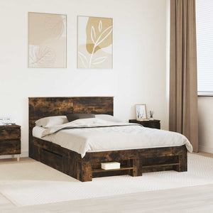 Sängram med huvudgavel Rökt ek 140 x 200 cm Konstruerat trä