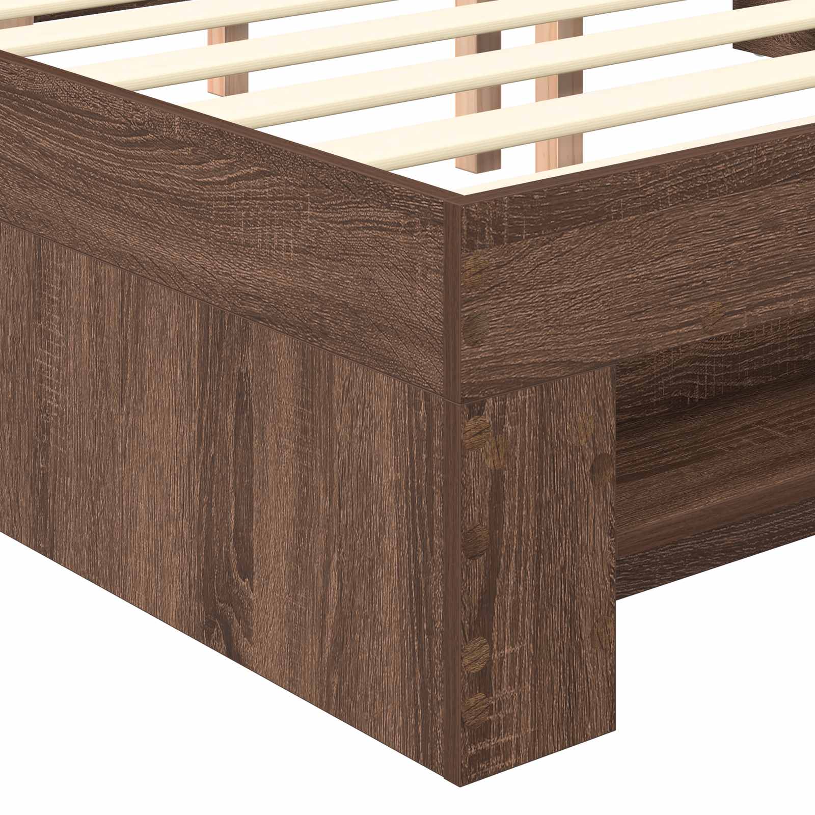 Sängram med huvudgavel Brun Ek 140 x 200 cm Konstruerat trä