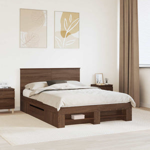 Sängram med huvudgavel Brun Ek 140 x 200 cm Konstruerat trä