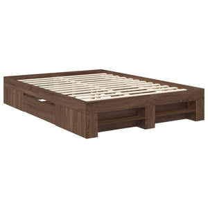 Sängram med huvudgavel Brun Ek 140 x 200 cm Konstruerat trä