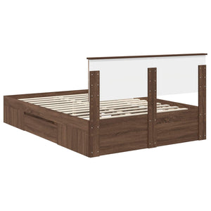 Sängram med huvudgavel Brun Ek 140 x 200 cm Konstruerat trä
