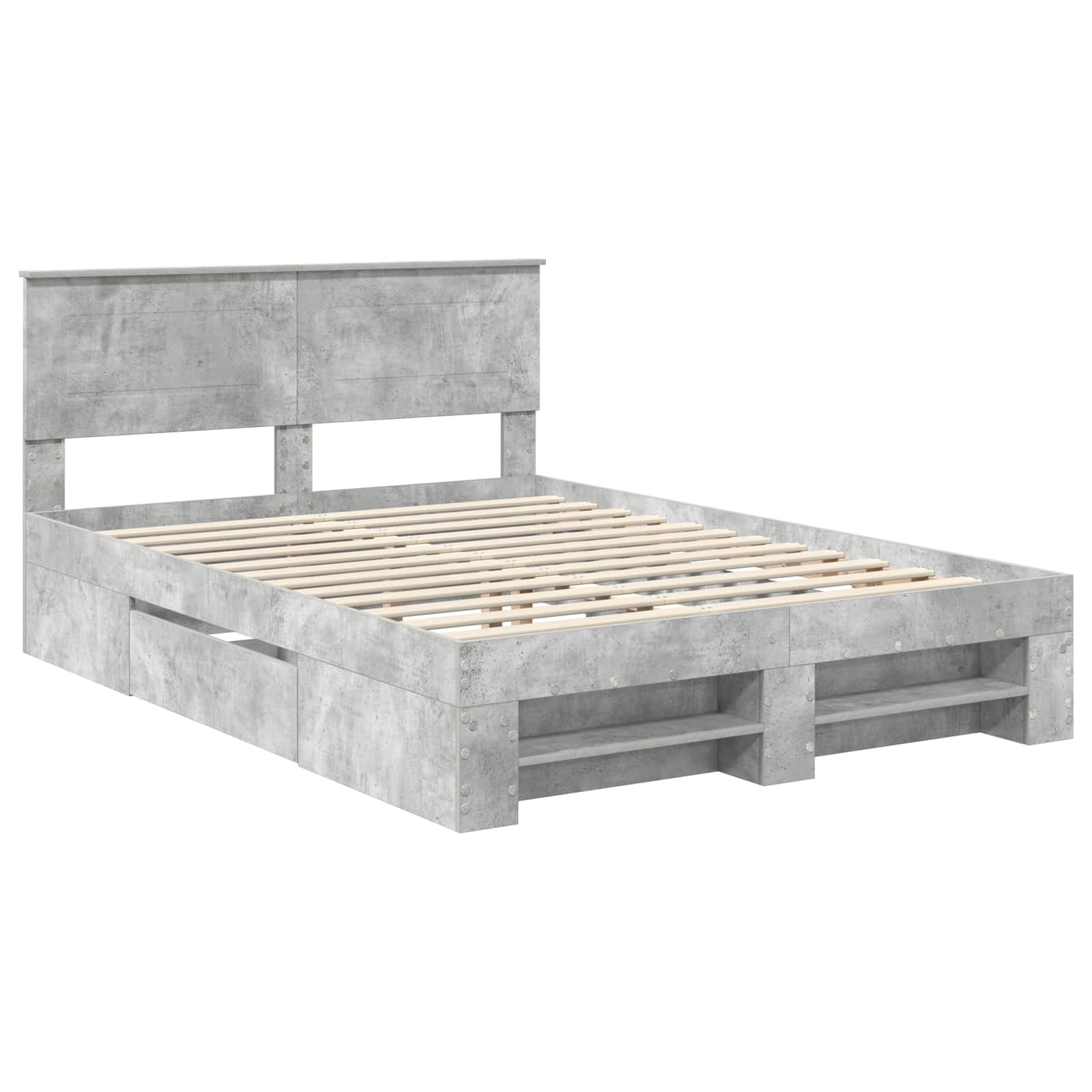 Sängram med huvudgavel Betonggrå 140 x 200 cm Konstruerat trä