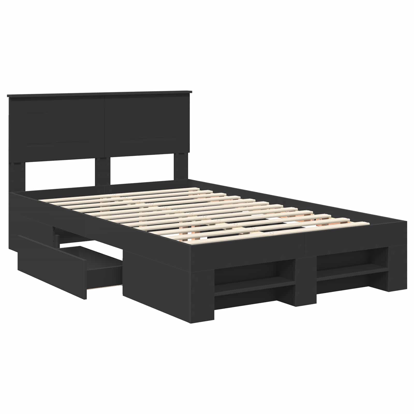 Sängram med huvudgavel Svart 137 x 203 cm Konstruerat trä