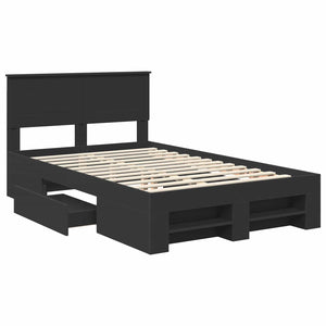 Sängram med huvudgavel Svart 137 x 203 cm Konstruerat trä