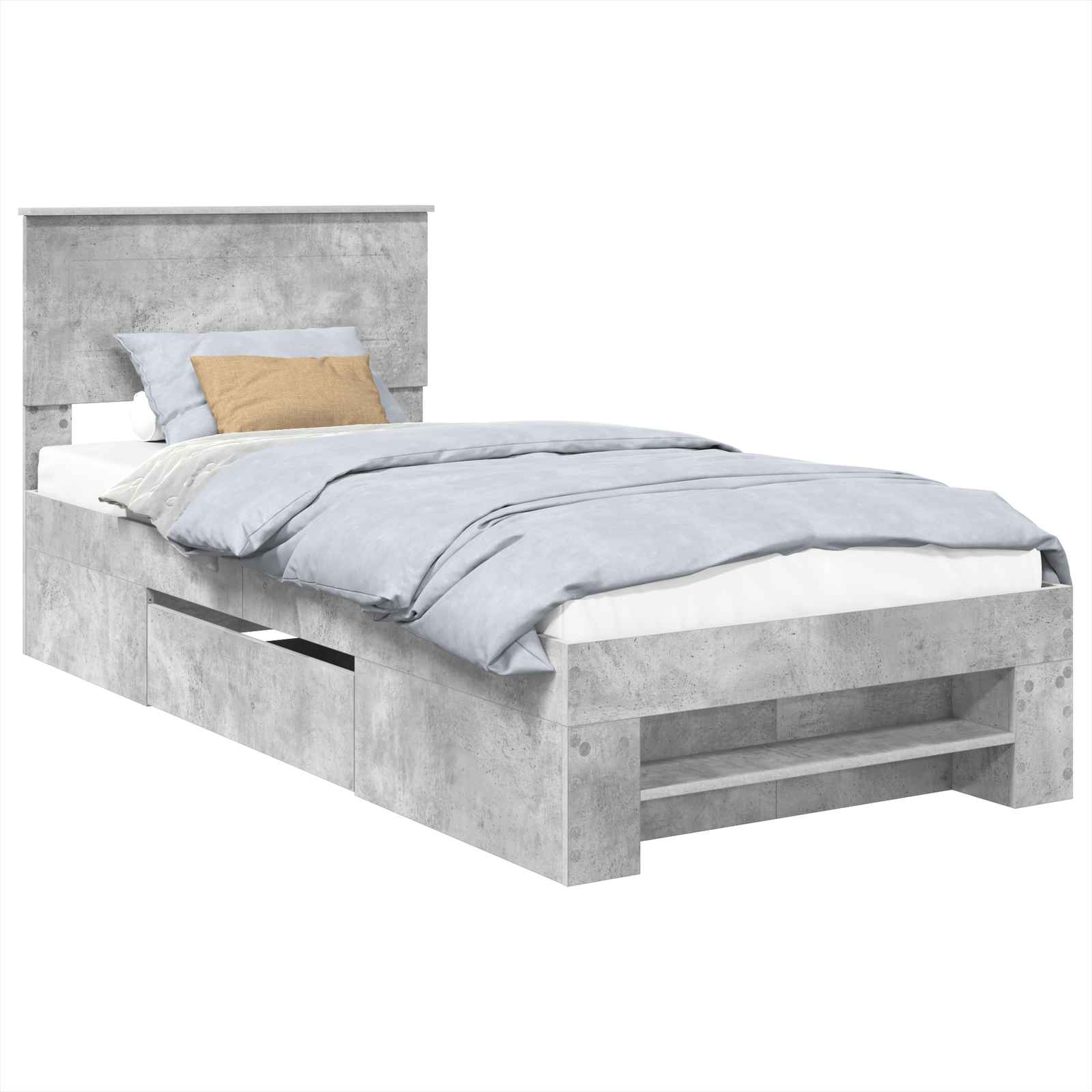 Sängram med huvudgavel Betonggrå 90 x 200 cm Konstruerat trä