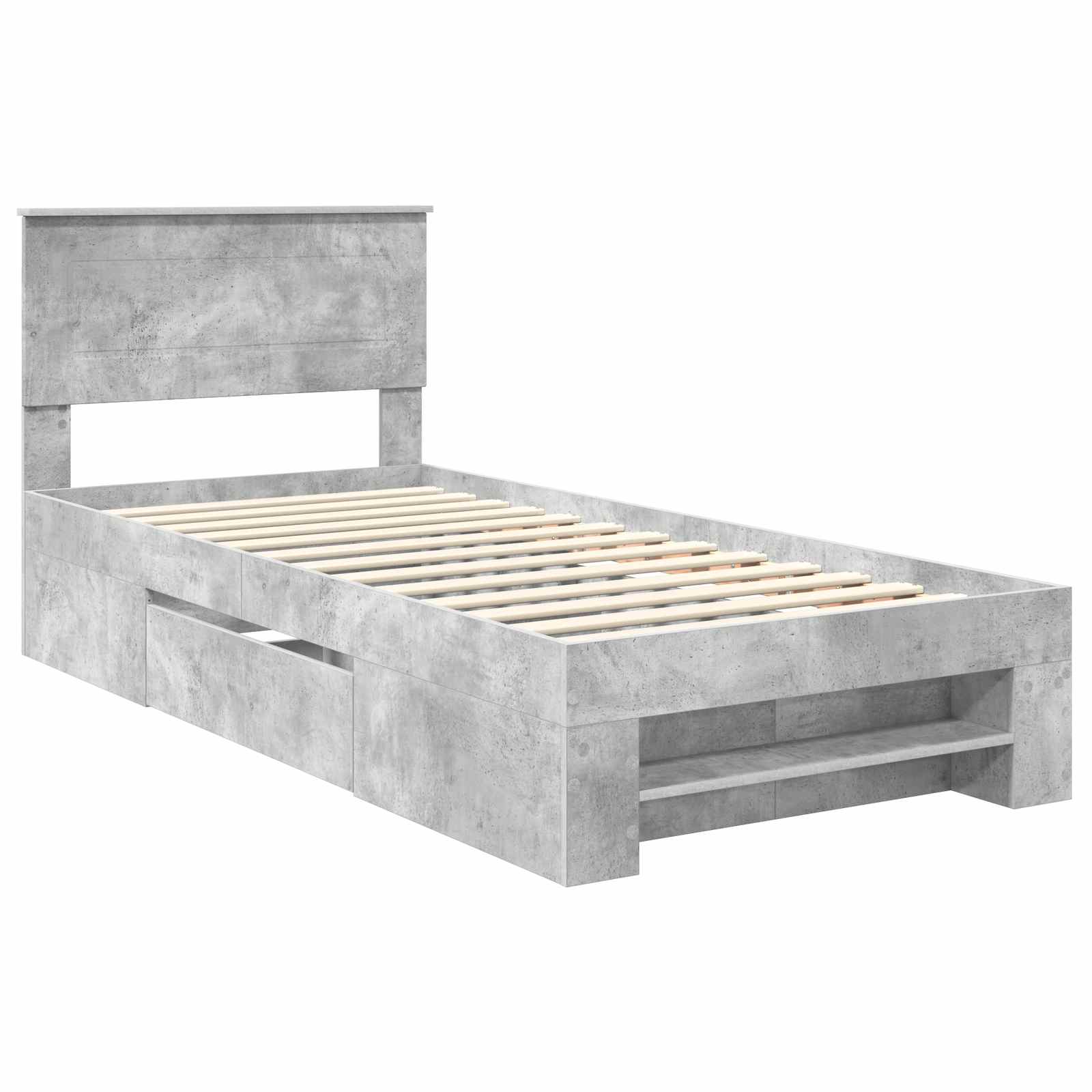 Sängram med huvudgavel Betonggrå 90 x 200 cm Konstruerat trä