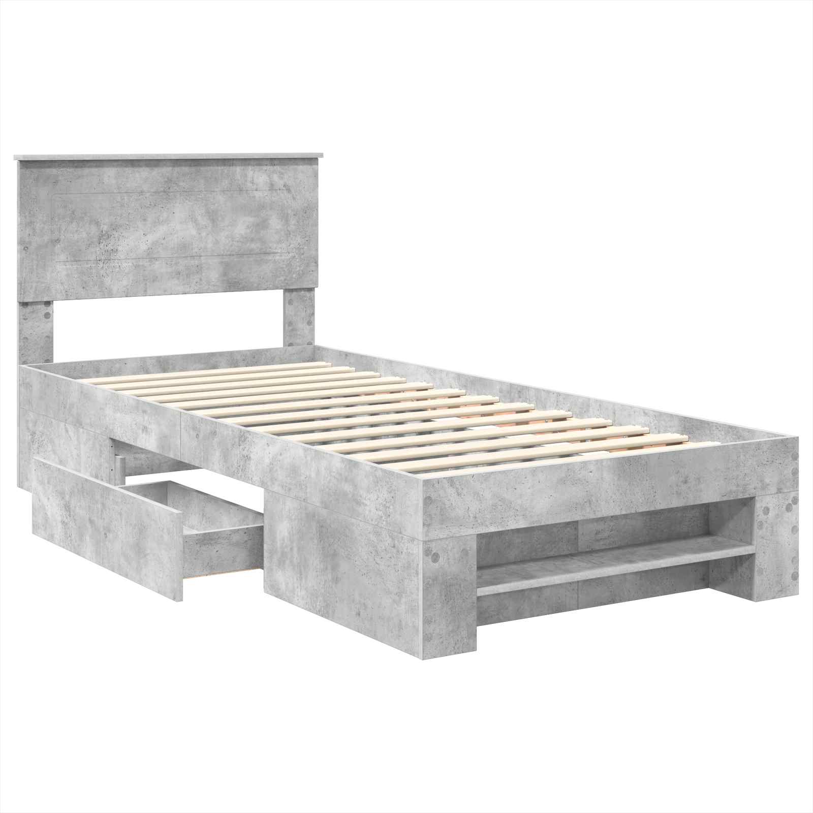 Sängram med huvudgavel Betonggrå 90 x 200 cm Konstruerat trä