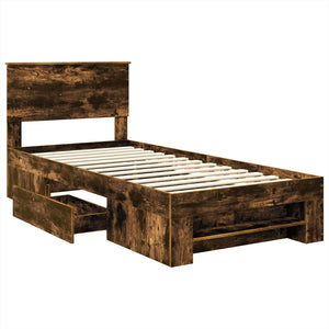 Sängram med huvudgavel Rökt ek 90 x 200 cm Konstruerat trä