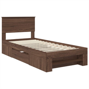 Sängram med huvudgavel Brun Ek 90 x 200 cm Konstruerat trä
