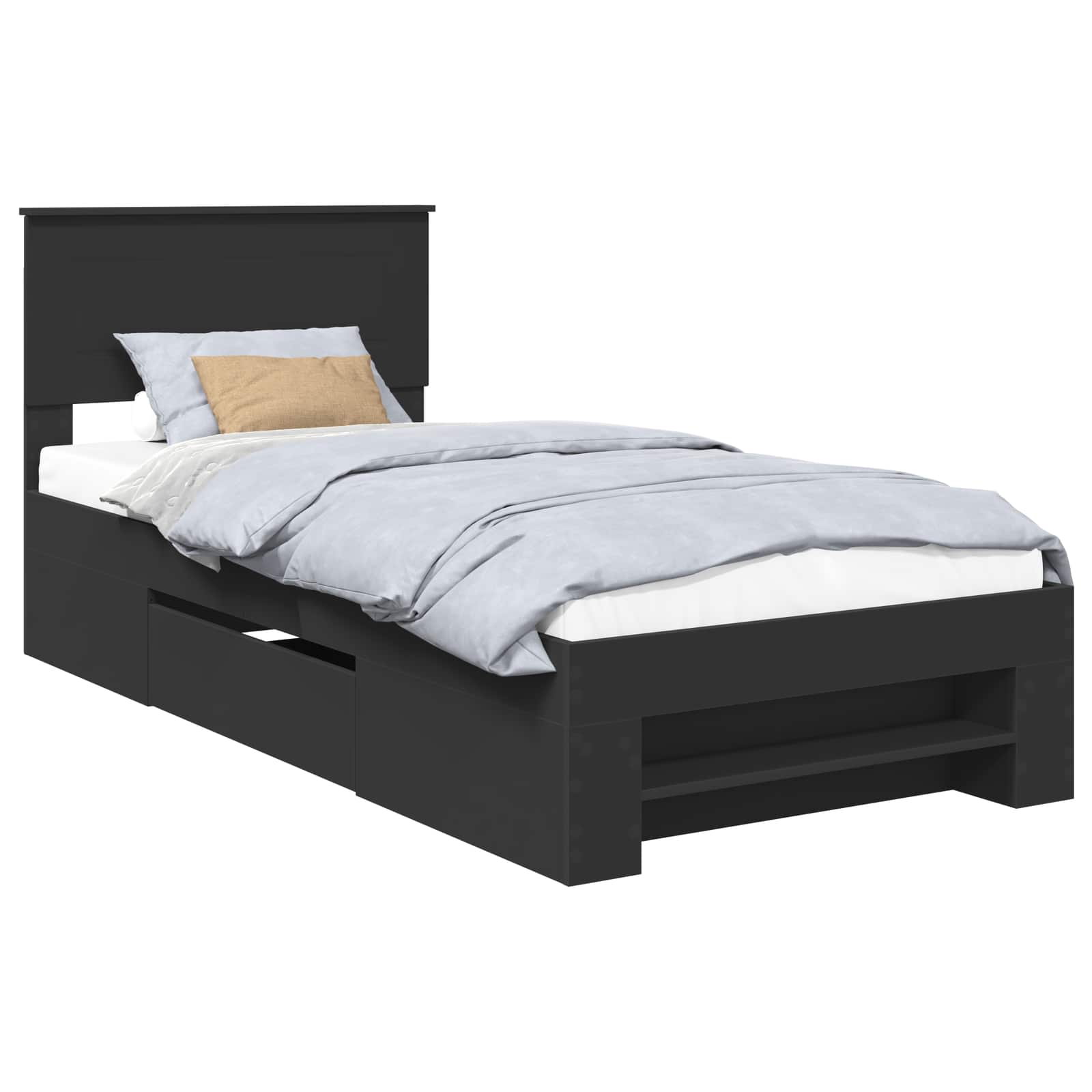 Sängram med huvudgavel Svart 80 x 200 cm Konstruerat trä