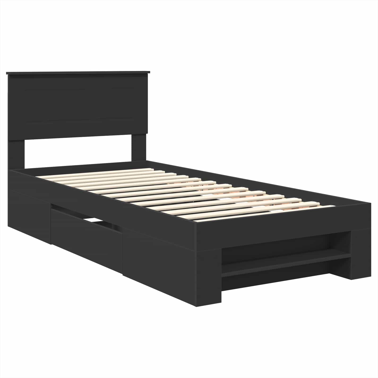 Sängram med huvudgavel Svart 80 x 200 cm Konstruerat trä