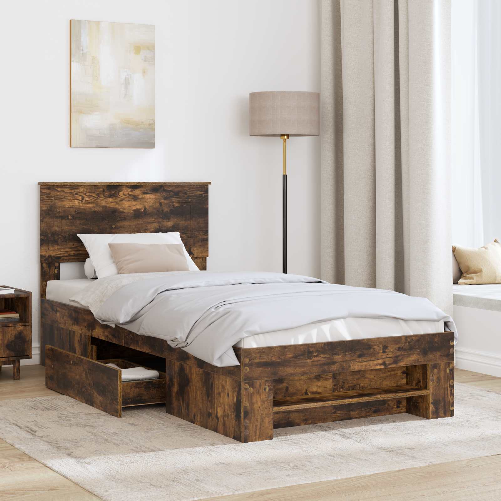 Sängram med huvudgavel Rökt ek 80 x 200 cm Konstruerat trä