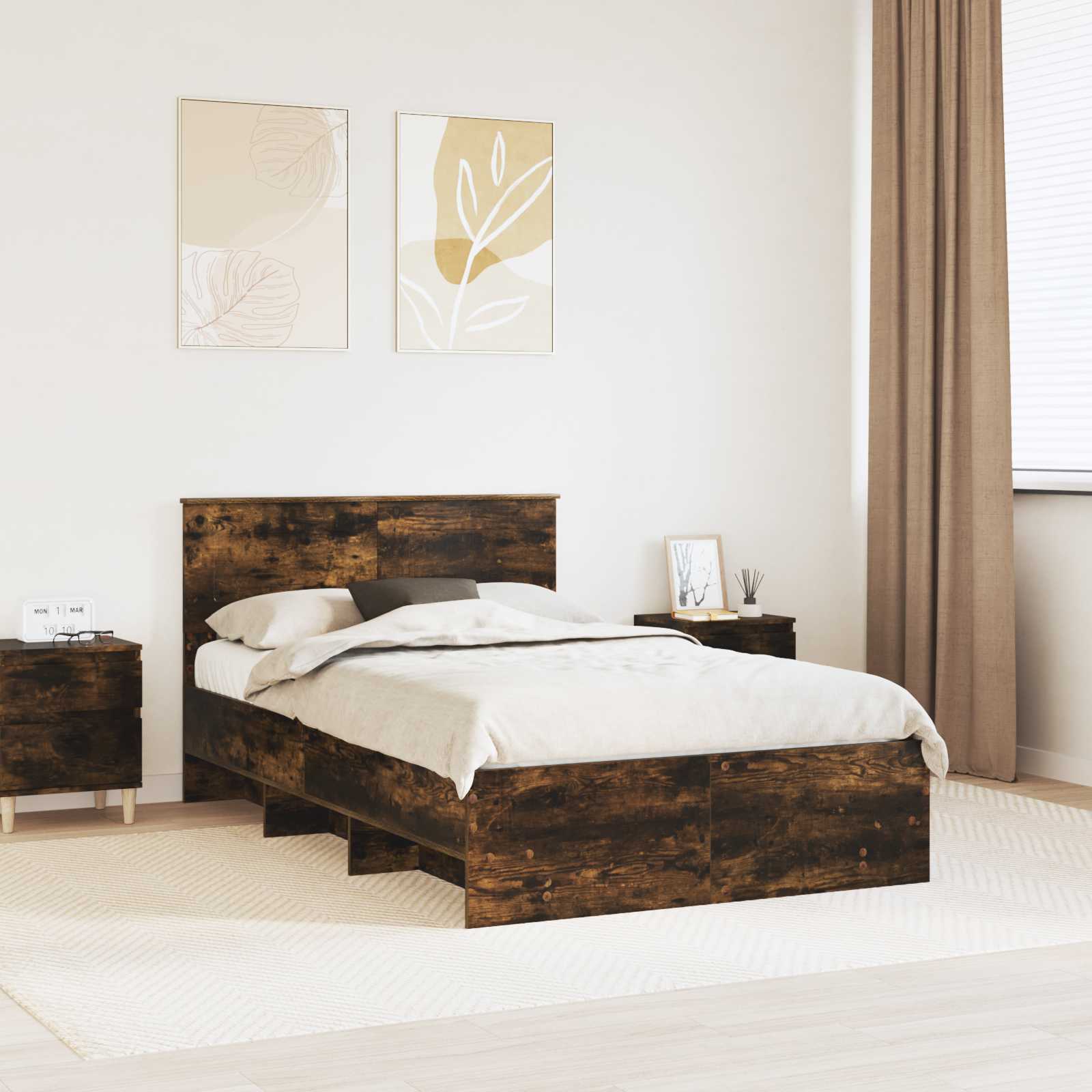 Sängram med huvudgavel Rökt ek 120 x 123 cm Konstruerat trä