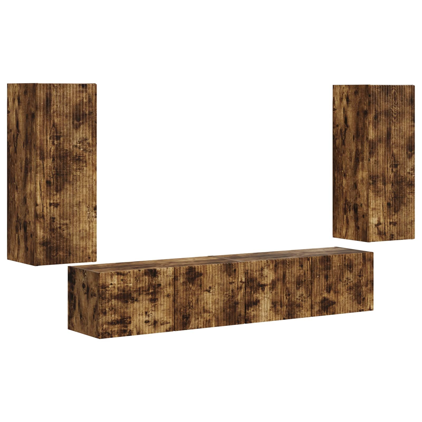 TV väggskåp set Väggmonterad 4 pcs Rökt ek Konstruerat trä