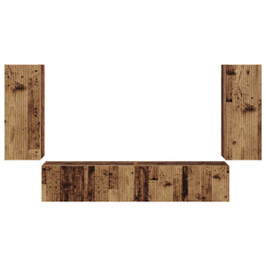 TV väggskåp set Väggmonterad 4 pcs Gammalt trä Konstruerat trä