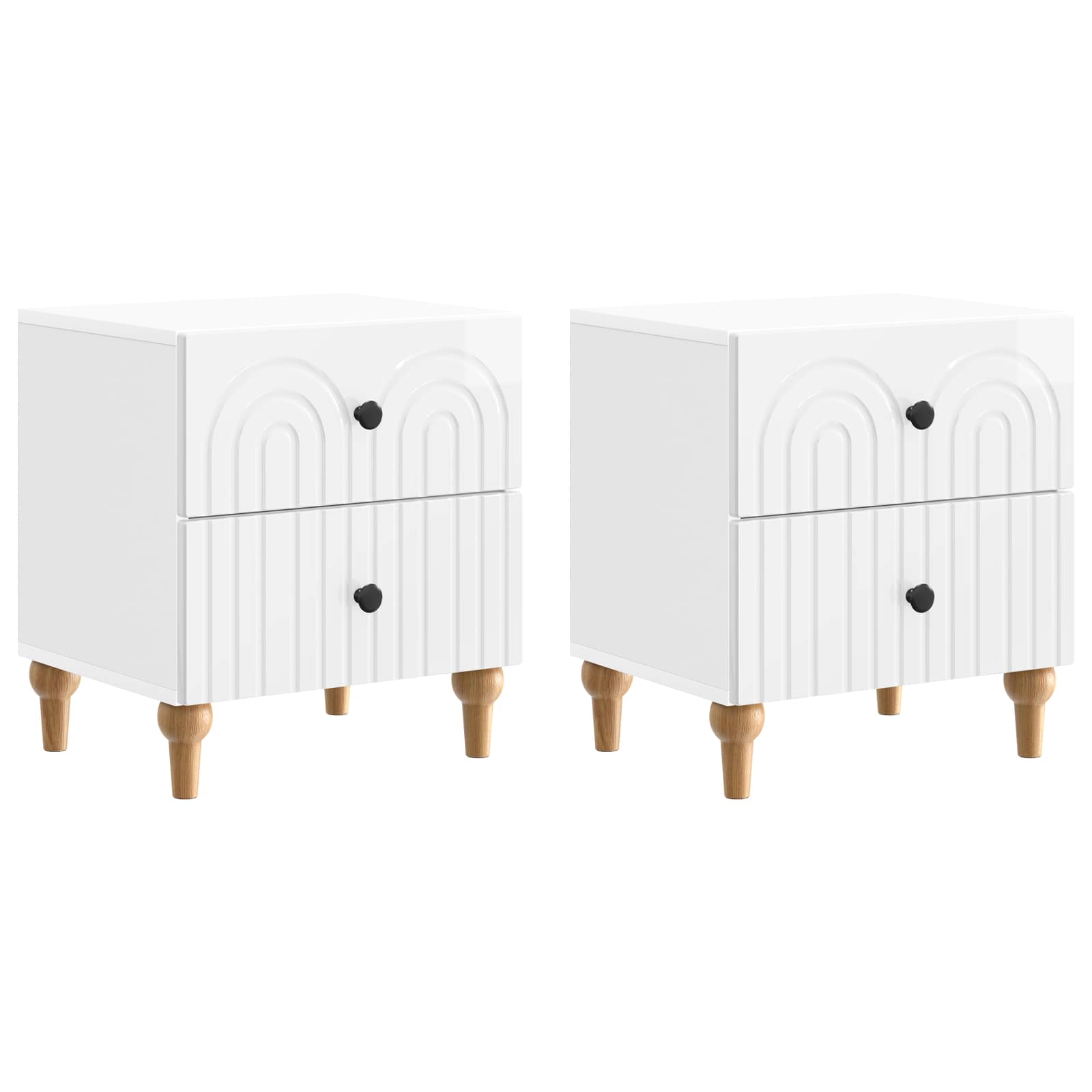 Nattduksbord med låda 2 pcs Vit högglans 43 x 34,5 x 48 cm