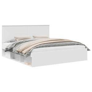 Sängram med huvudgavel Vit 200 x 200 cm Massiv furu