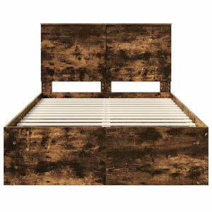 Sängram med huvudgavel Rökt ek 135 x 190 cm Massiv furu