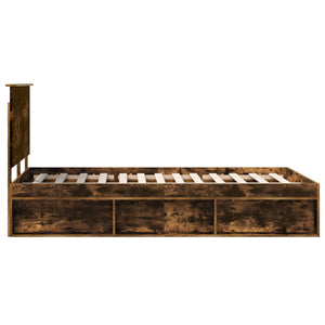 Sängram med huvudgavel Rökt ek 135 x 190 cm Massiv furu