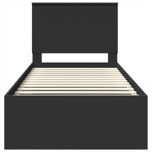 Sängram med huvudgavel Svart 90 x 200 cm Massiv furu