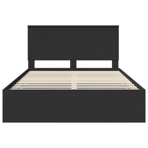 Sängram med låda med huvudgavel Svart 150 x 200 cm Ingenjörsträ