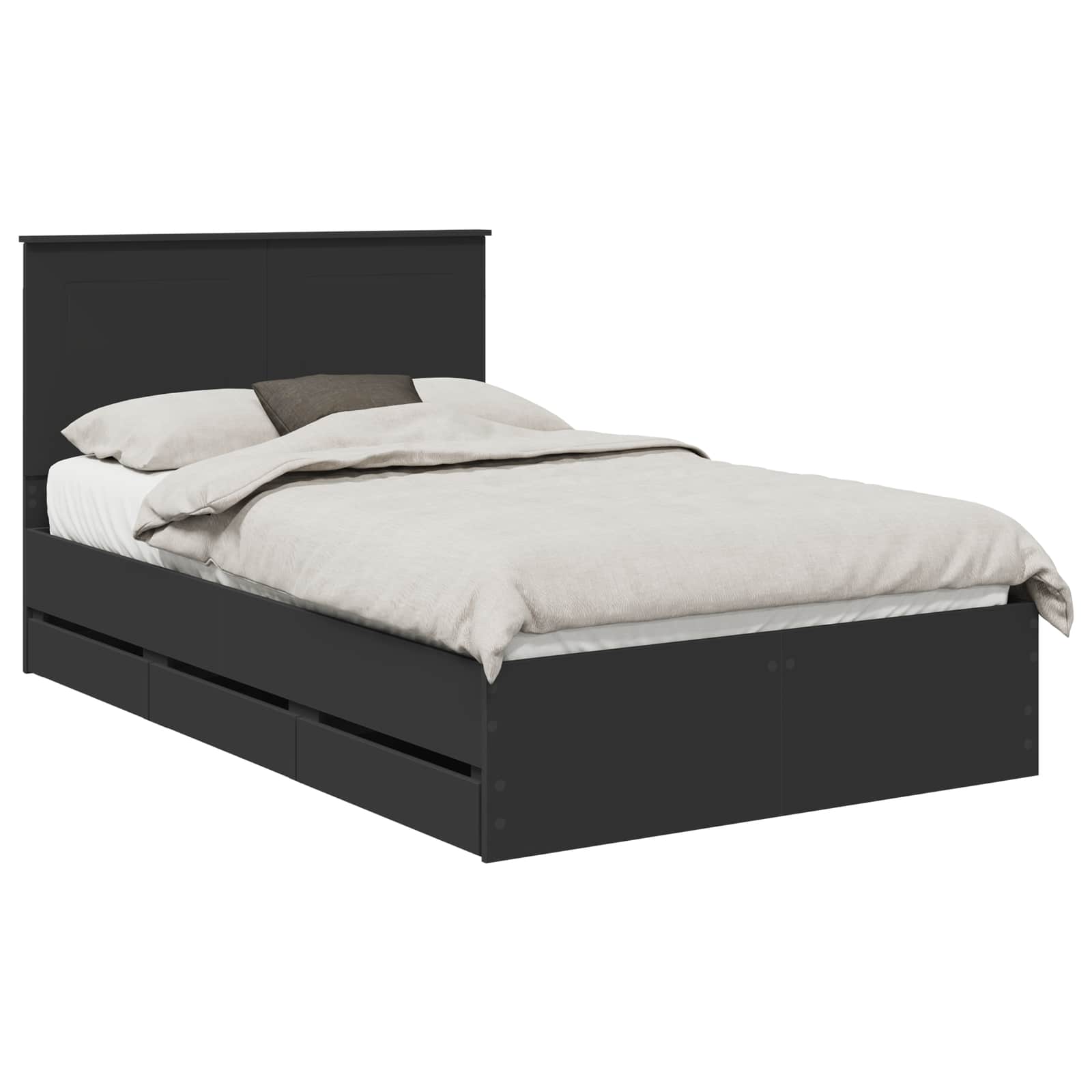 Sängram med låda med huvudgavel Svart 120 x 200 cm Ingenjörsträ