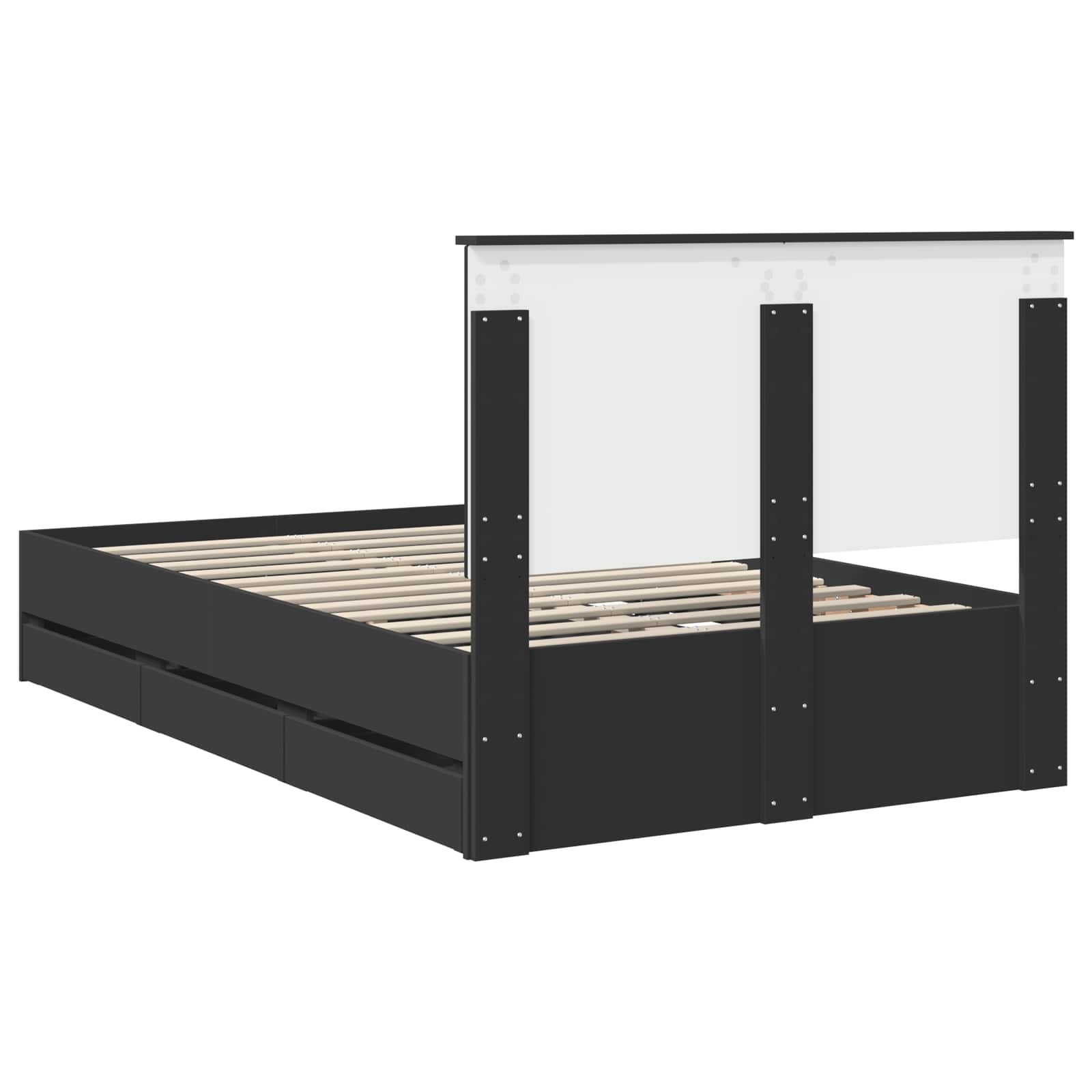 Sängram med låda med huvudgavel Svart 120 x 200 cm Ingenjörsträ