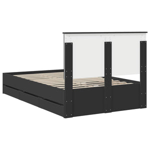 Sängram med låda med huvudgavel Svart 120 x 200 cm Ingenjörsträ