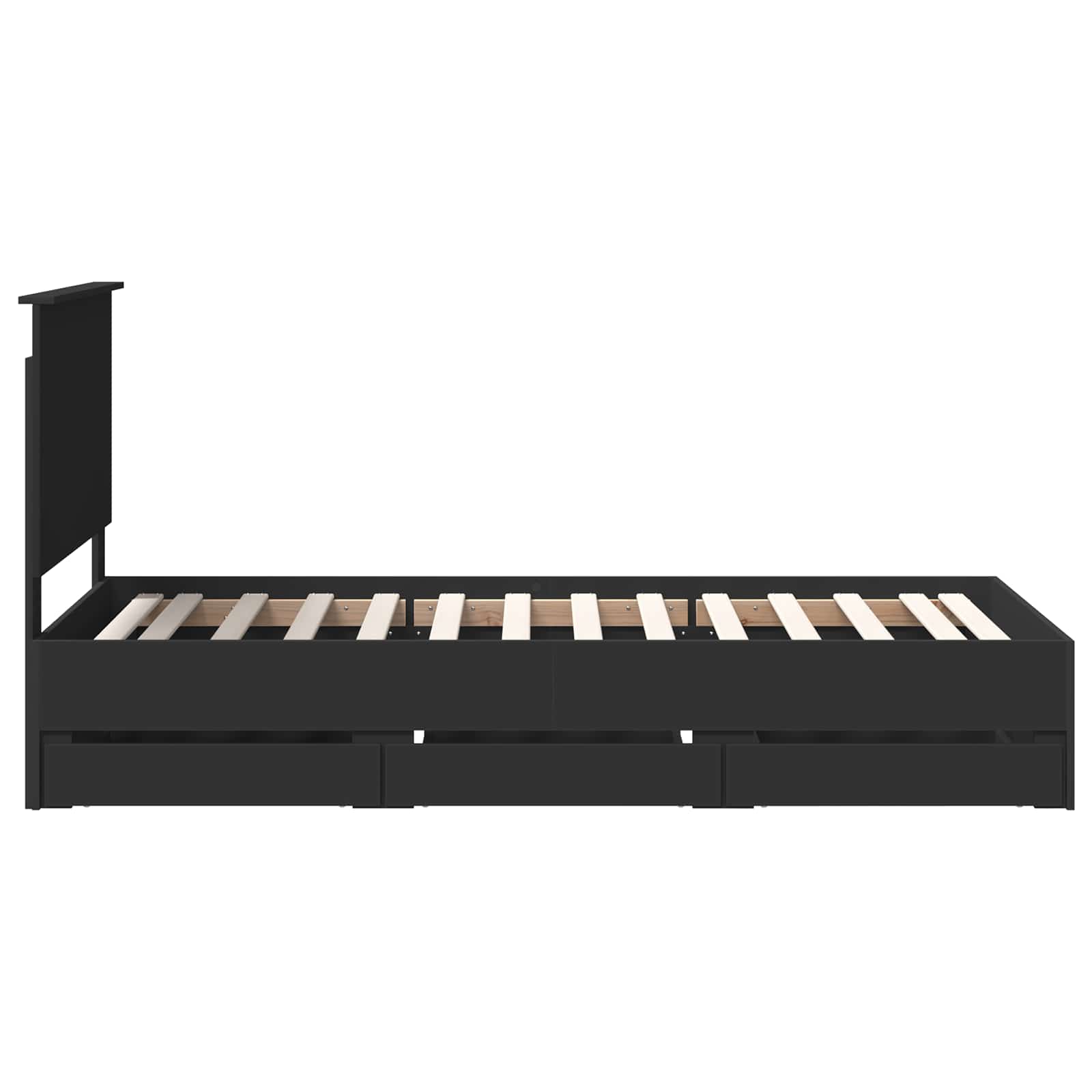 Sängram med låda med huvudgavel Svart 90 x 190 cm Ingenjörsträ