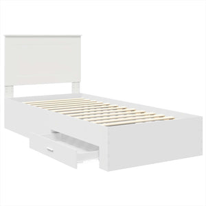 Sängram med huvudgavel med låda Vit 90 x 190 cm Konstruerat trä