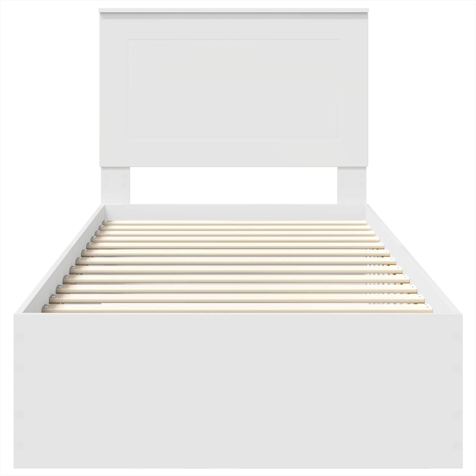 Sängram med huvudgavel med låda Vit 90 x 190 cm Konstruerat trä