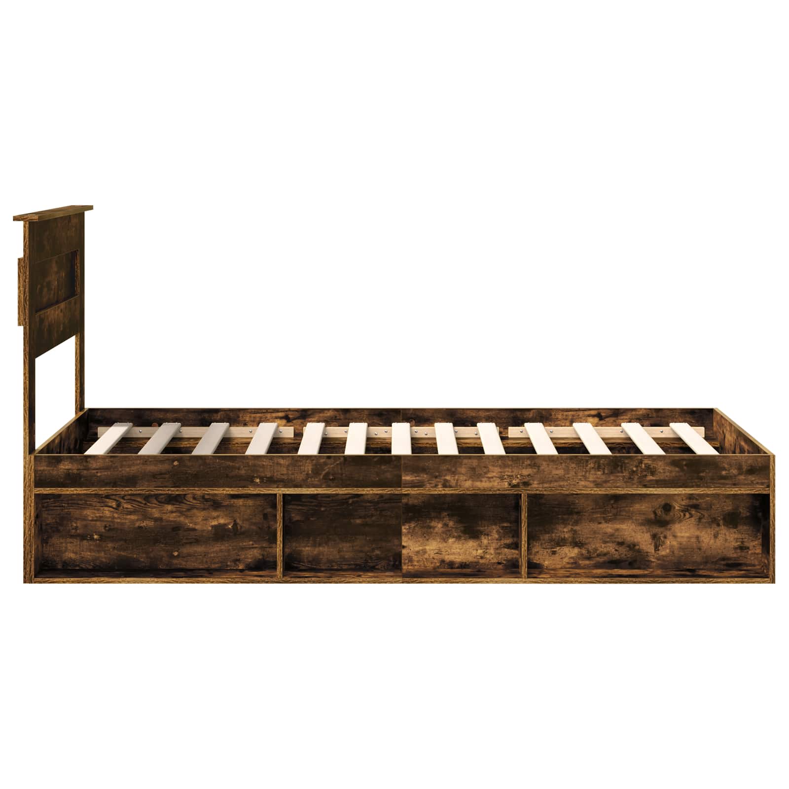 Sängram med madrass med låda Rökt ek 90 x 190 cm Massiv furu