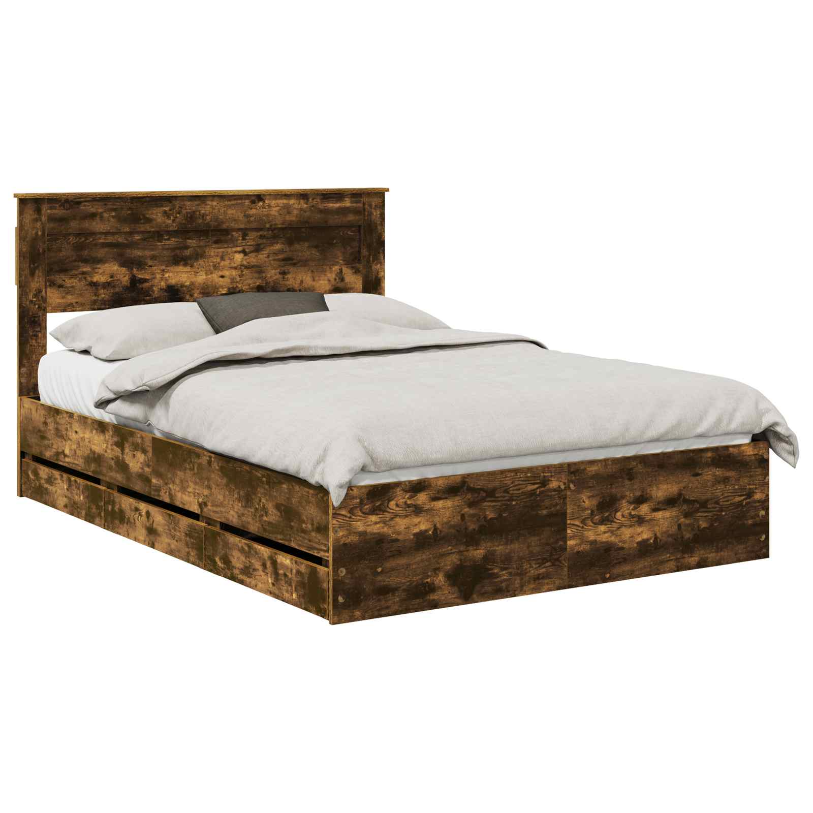 Sängram med låda med lagring Rökt ek 160 x 200 cm Ingenjörsträ