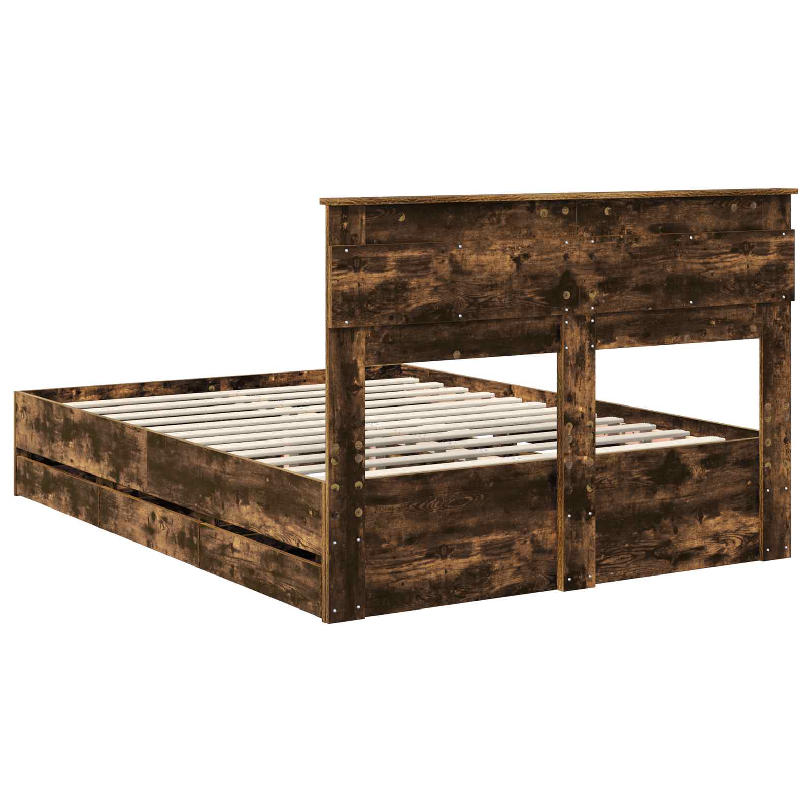 Sängram med låda med lagring Rökt ek 160 x 200 cm Ingenjörsträ